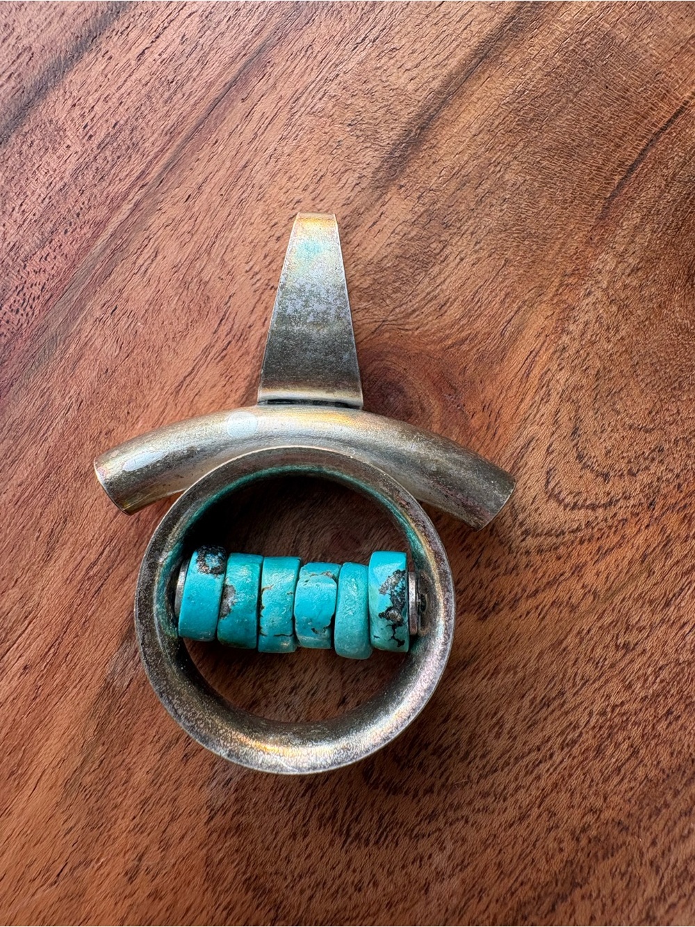 Silver-Tone Turquoise Bead Circle Pendant Necklace